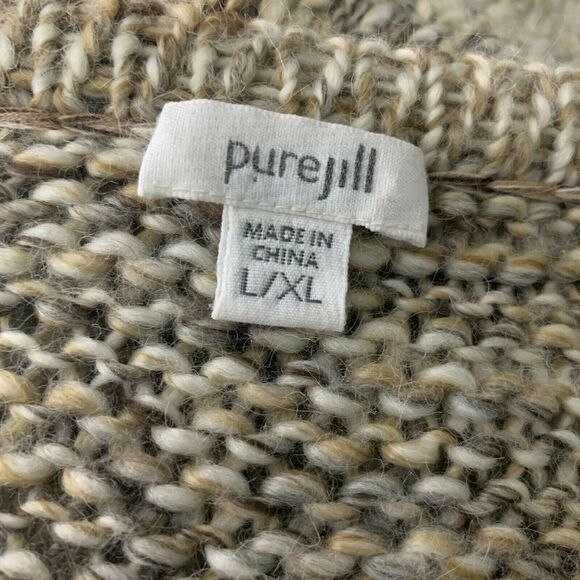 Pure Jill Wool Alpaca Cardigan Sweater Vest L/XL Brown Chunky Knit Cream Pockets - Picture 7 of 7